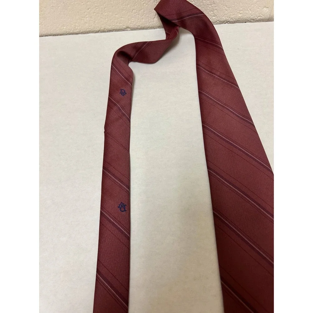 Christian Dior Tie Mens One Size Red Stripe Silk Blend Designer‎ Classic Repp